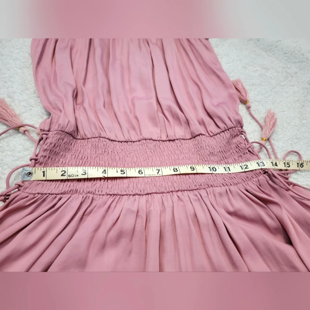 DO+BE high neck silky pink dress. NWOT Elastic waist, tie down the sides - Picture 7 of 11
